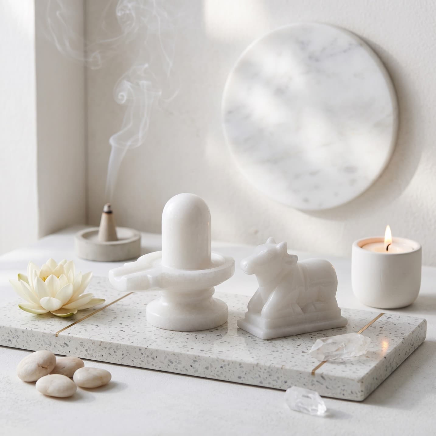 White Marble Shivling with Nandi